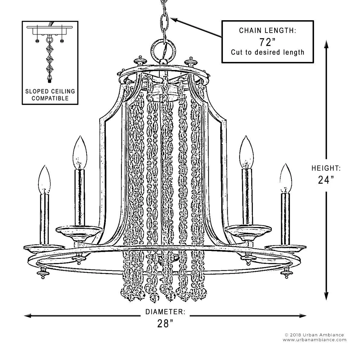 UHP2252 Mediterranean Chandelier, 24"H x 28"W, Antique Silver Finish, Lexington Collection