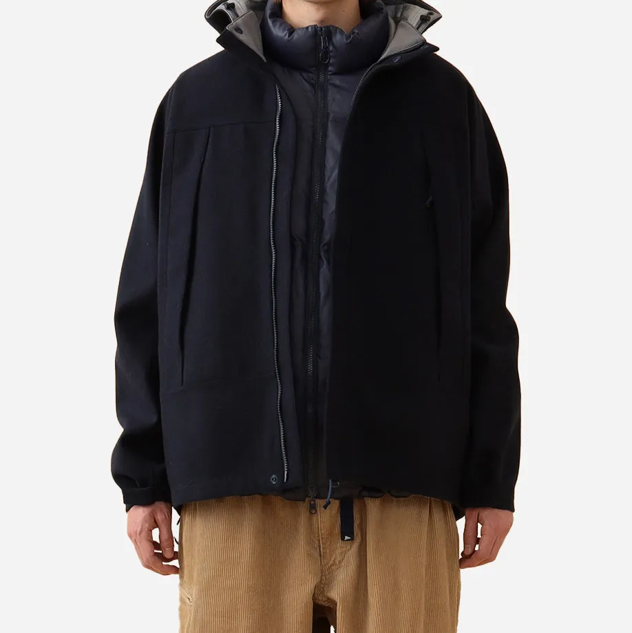 WILLIS HOODED TECH WOOL JACKET - NAVY