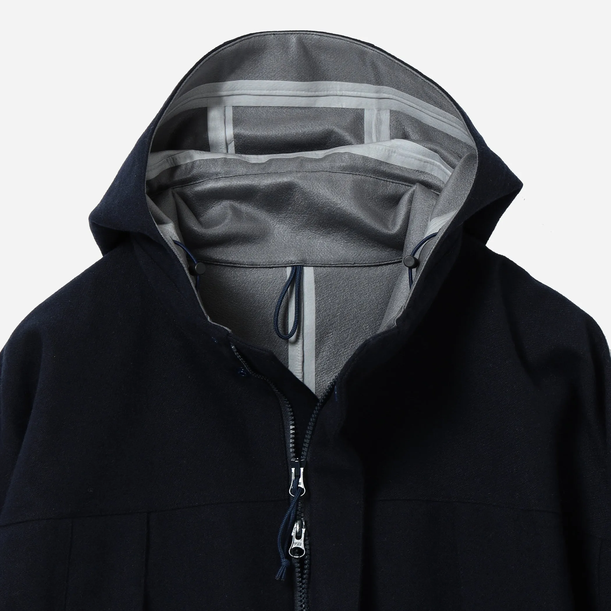 WILLIS HOODED TECH WOOL JACKET - NAVY